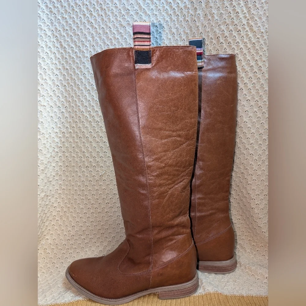 Anthropologie Cognac Leather Tall Pull On Riding Boots Womens Size 9